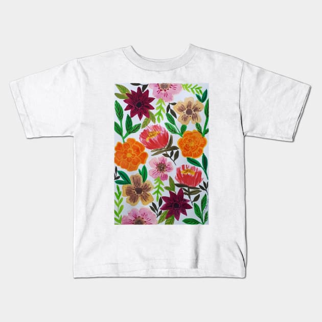 Watercolor pressed flowers pattern Kids T-Shirt by SanMade